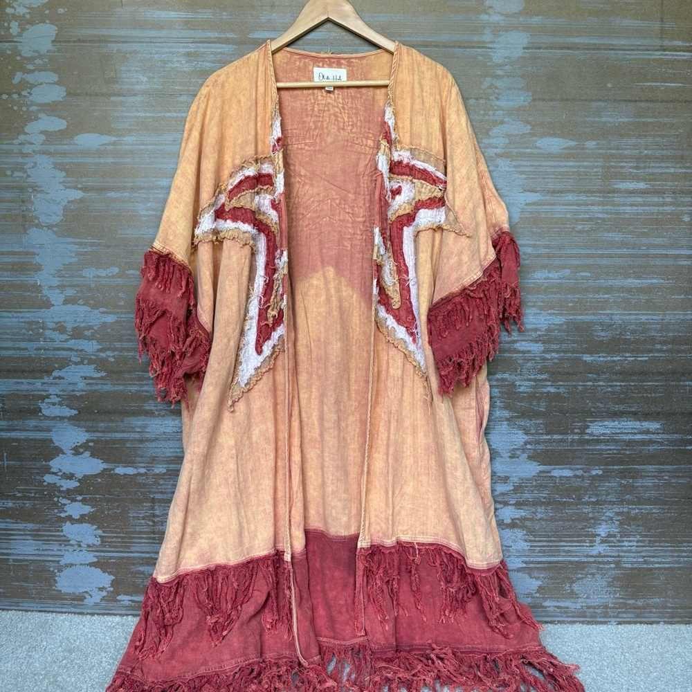 Oli & Hali Washed Star Patchwork Duster Jacket Western Oversized Artsy Womens L - Picture 2 of 6